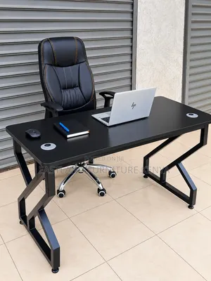 Office Desk With Executive Leather Chair Professional Workstation