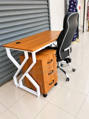 Office Desk With 3-Drawer Mobile Cabinet and Executive Chair