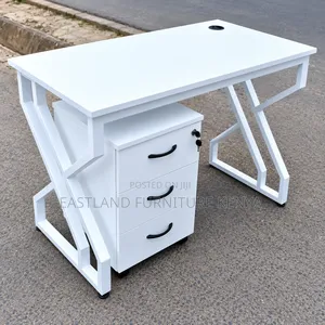 Modern White Office Desk With 3-Drawer Lockable Cabinet