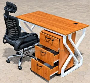 Modern Wooden Office Desk With 3-Drawer Cabinet and Ergonomic Chair