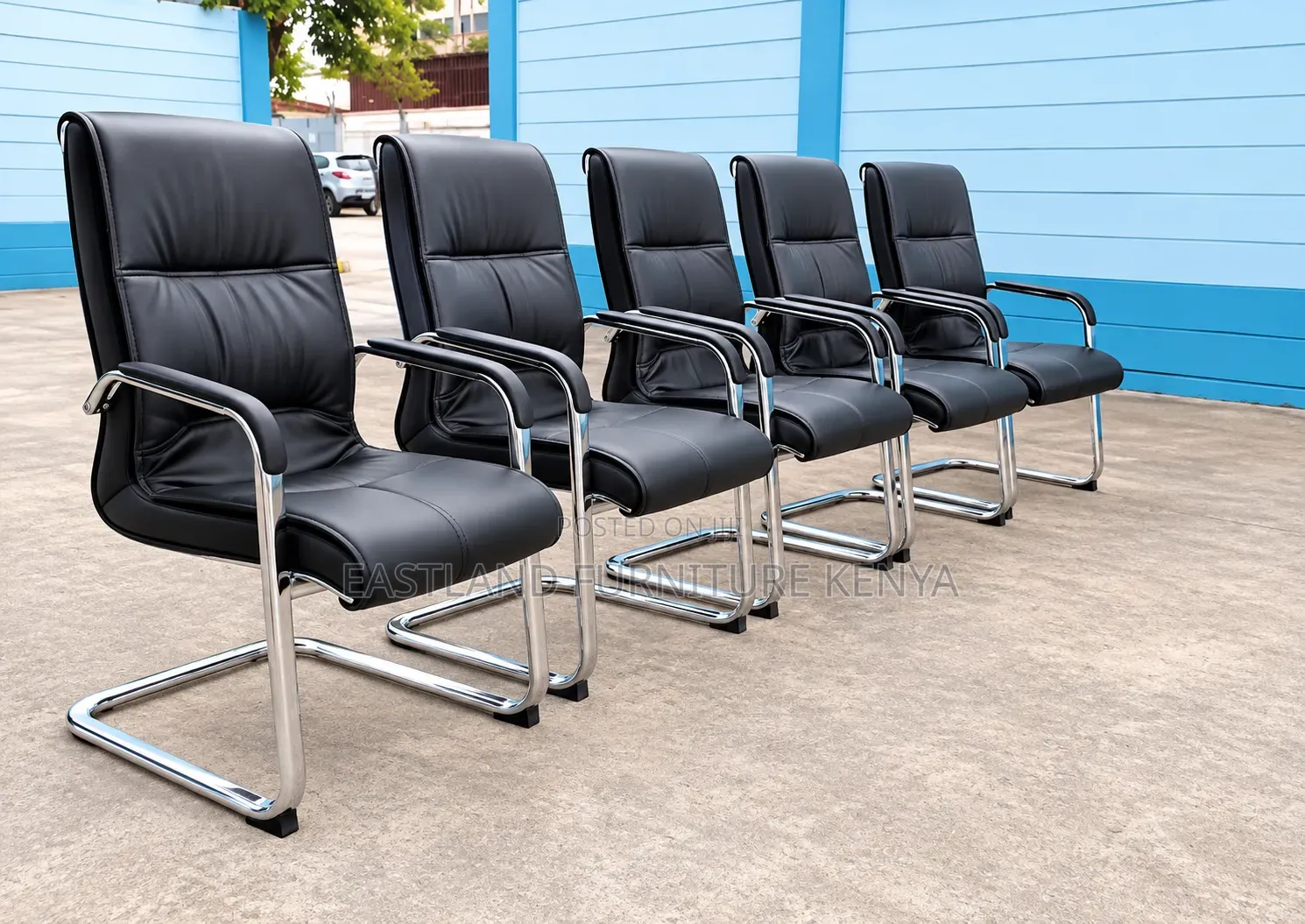Black Executive Visitor Office Chair With Chrome Sled Base