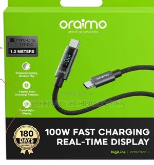 Oraimo DigiLine 100W Fast Charging Real-Time Display C to -C 1.2M