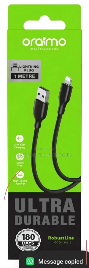 Oraimo RobustLine Ultra Lightning Cable 1M 2.4A iPhone Charger Cable