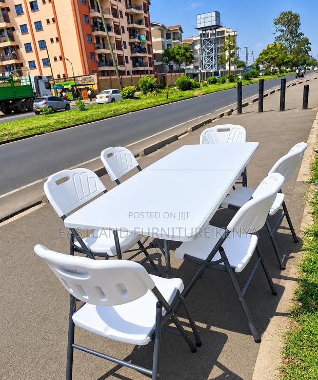 Modern White Rectangular Dining Table Set With 6 Chairs - thumbnail 3