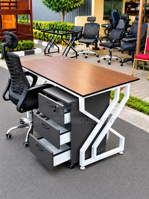 Modern Wooden Office Desk With 3 Drawers and Ergonomic Office Chair