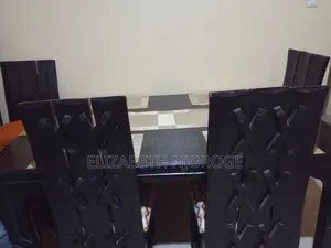 6 - Seater Dining Table Set for Sale - Elegant Dark Wood Finish