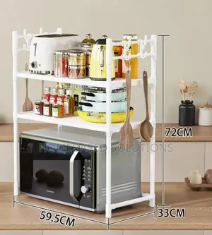 Metallic 2 Layer Microwave Stand Orgnizer With Side Hooks