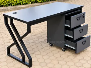 Modern Black Office Desk With 3 Drawers and Metal Frame