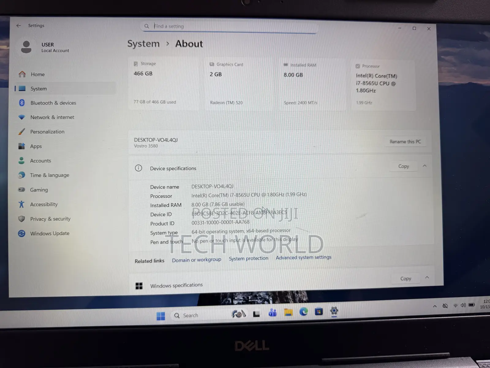 Laptop Dell Vostro 15 3580 8GB Intel Core i7 HDD+SSD 512GB