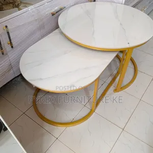 2 Piece Oval and Round Center Table With Gold Metal Legs