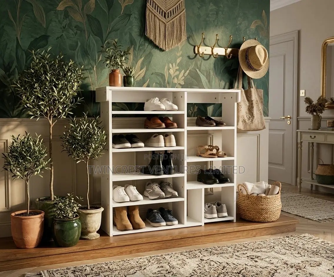 Multi-Tier Wooden Shoe Storage Rack and Entryway Organizer With Open