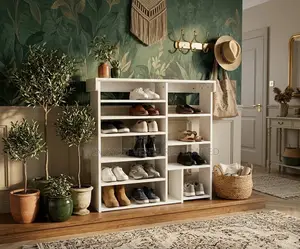 Multi-Tier Wooden Shoe Storage Rack and Entryway Organizer With Open