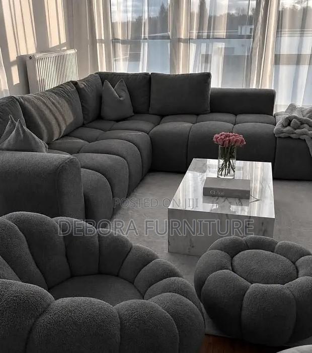 Modern Charcoal Grey Bubble Modular Corner SofaSet,PumpkinAccent Chair - main view