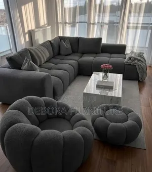 Modern Charcoal Grey Bubble Modular Corner SofaSet,PumpkinAccent Chair