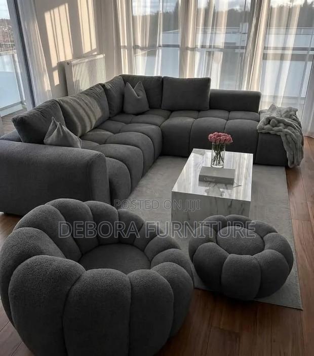 Modern Charcoal Grey Bubble Modular Corner SofaSet,PumpkinAccent Chair - thumbnail 2