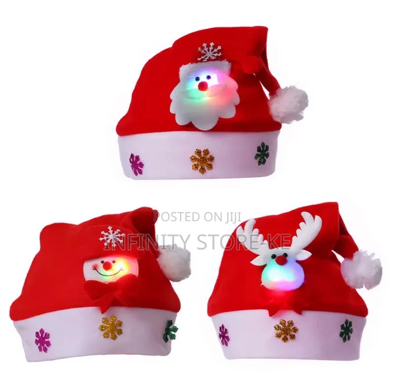 Soft-Fabric Light Up Christmas Hats Featuring Glowing LED Designs