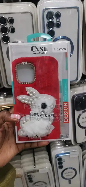 Red Furry Case With a White Pearl Beads a Ribbon Bow for iPhone 12 Pro