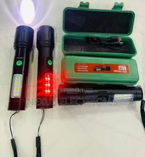 USB Rechargeable LED Flashlight Has a COB Light & Red Emergency Light
