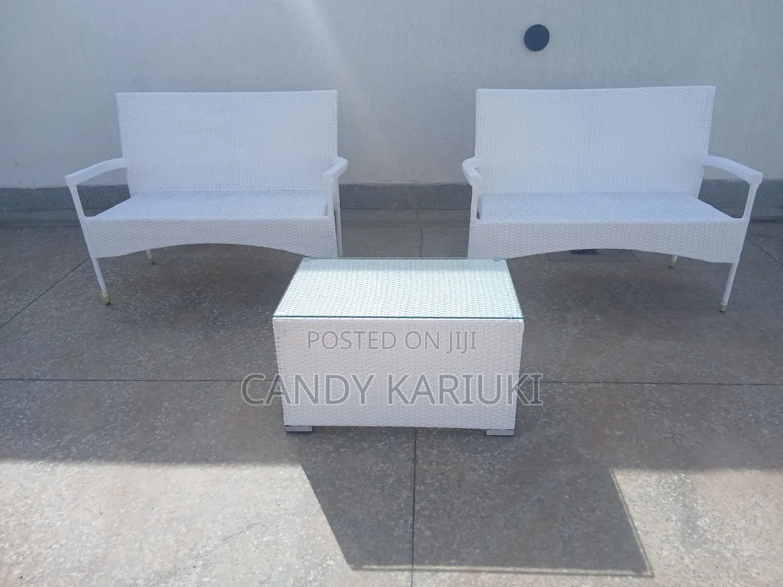 Rattan White Outdoor Bench Set