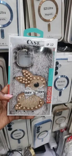 Fluffy Plush and Pearl Rabbit Fur Phone Case Designed for an iPhone 12