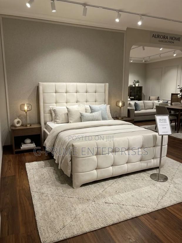 White Bed Box Pattern Modern Bed With Mattress - main view