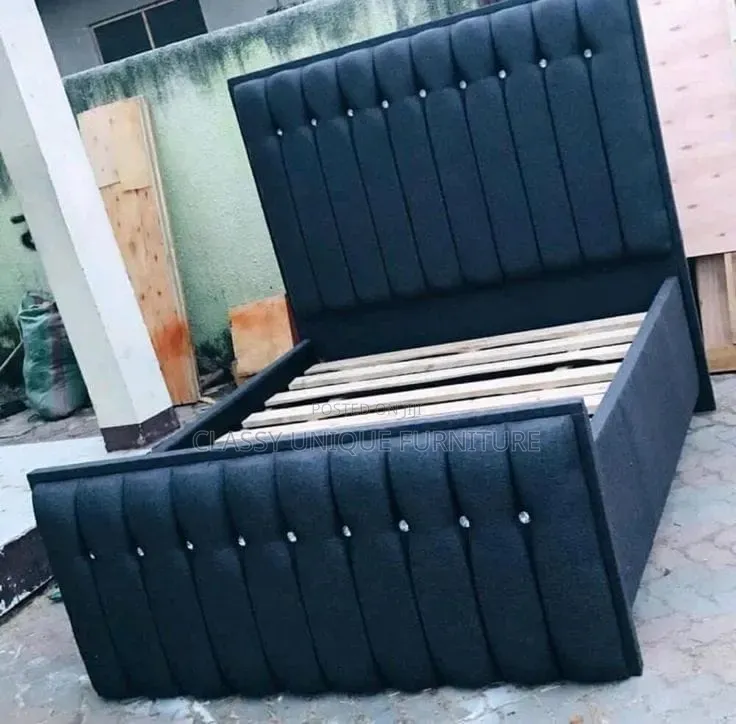 4x6 Black Upholstered Bed