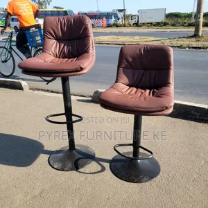 Brown Leather Bar Stool Chairs With Black Base