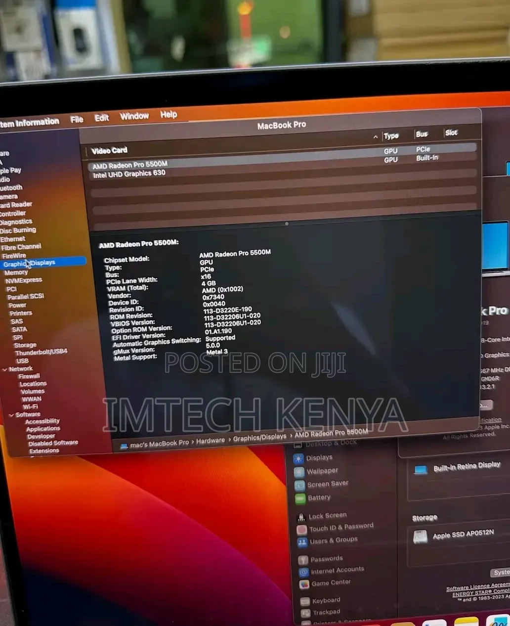 Laptop Apple MacBook Pro 2019 16GB Intel Core i9 SSD 512GB
