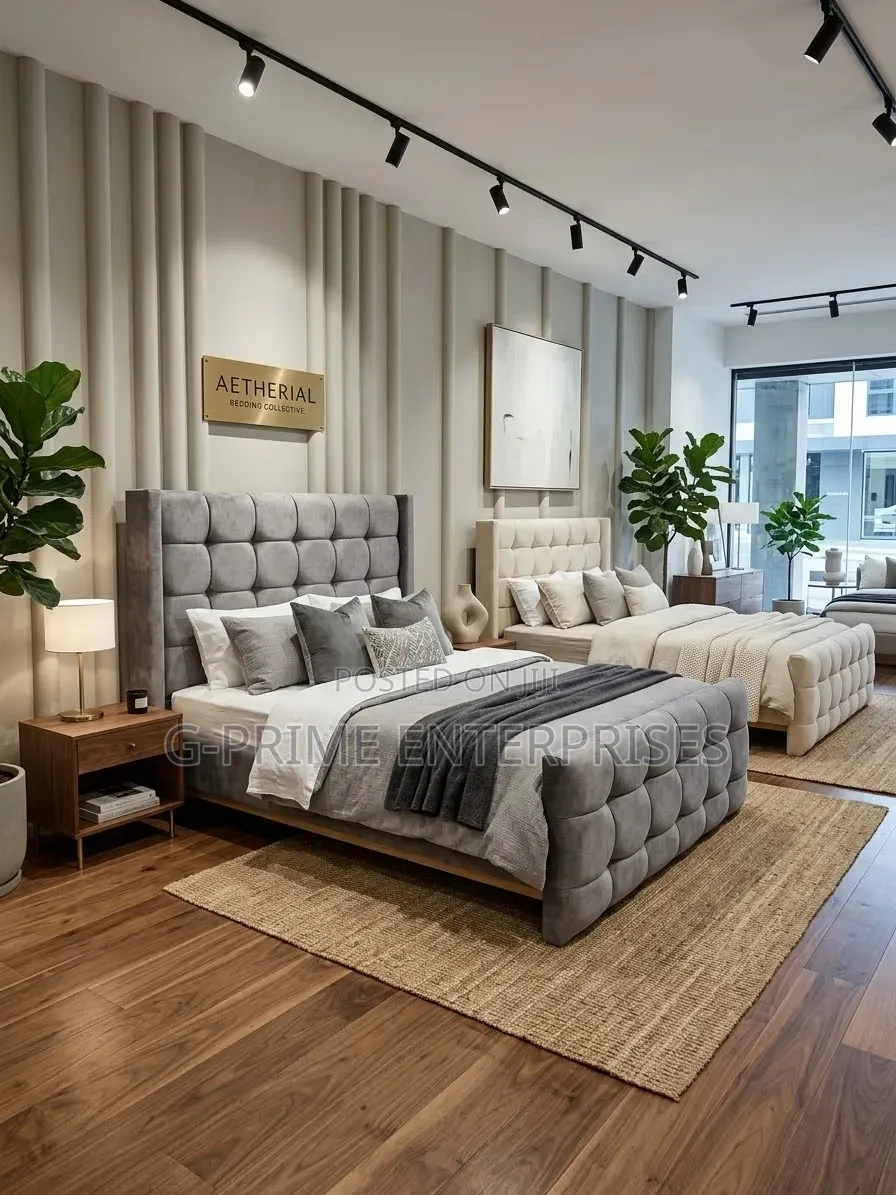 Grey Modern Bed With Mattress