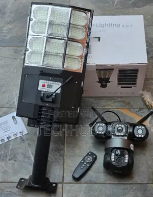 TRIPLE Lens Solar Panel CCTV Camera 4G Sim Card With Street Light