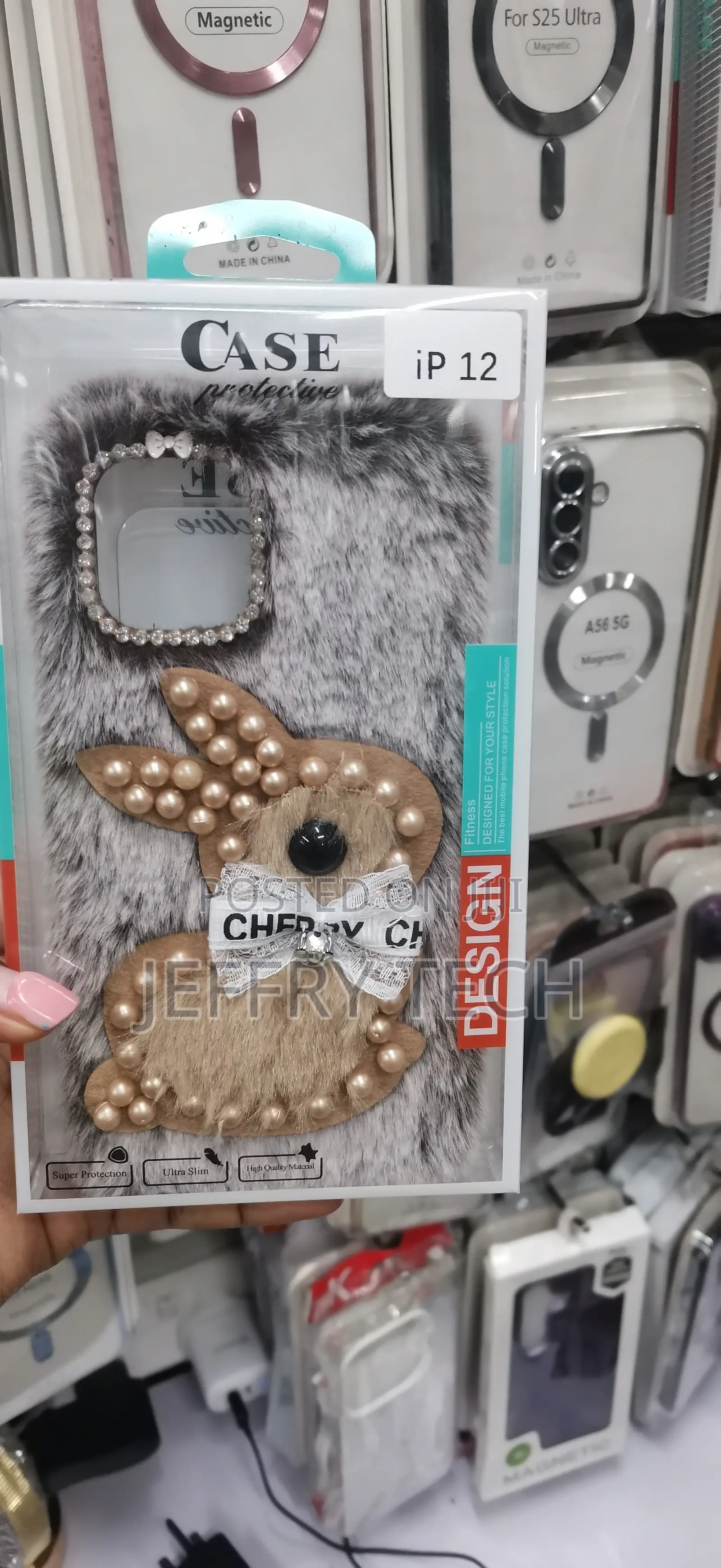 Fluffy Grey and White Plush Case With Faux Fur, a 3D Rabbit iPhone 12