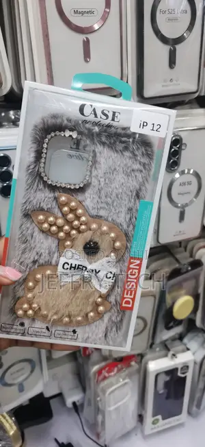 Fluffy Grey and White Plush Case With Faux Fur, a 3D Rabbit iPhone 12