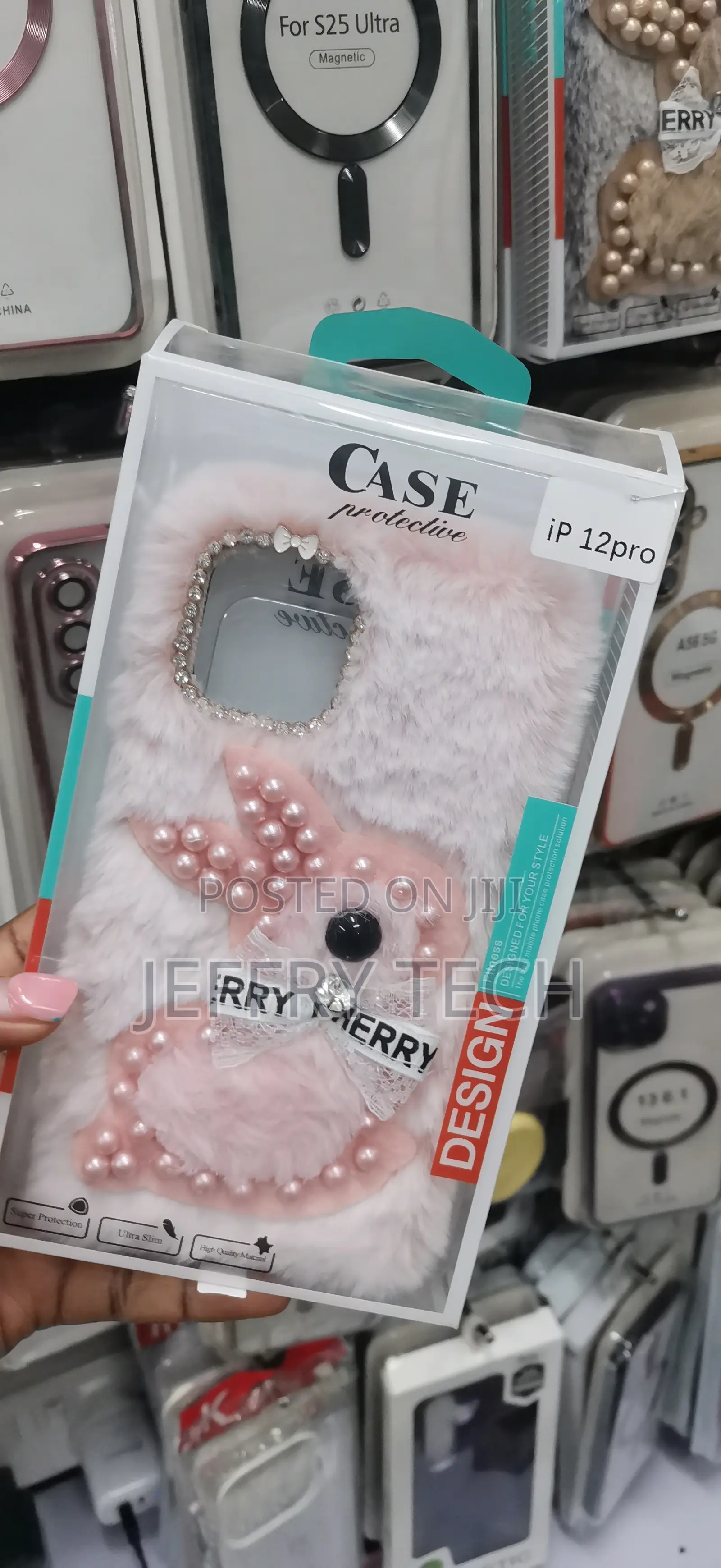 Pink Fluffy Plush Bunny Phone Case Packaged for the iPhone 12 Pro