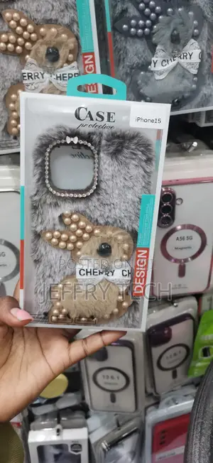 Plush Faux-Fur Rabbit Phone Case a 3D Padded Bunny With Faux Pearls,