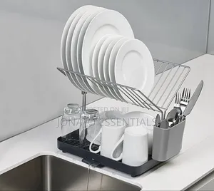 2 Tier Self Draining Dish Rack Compact Stainless Steel Drying Rack