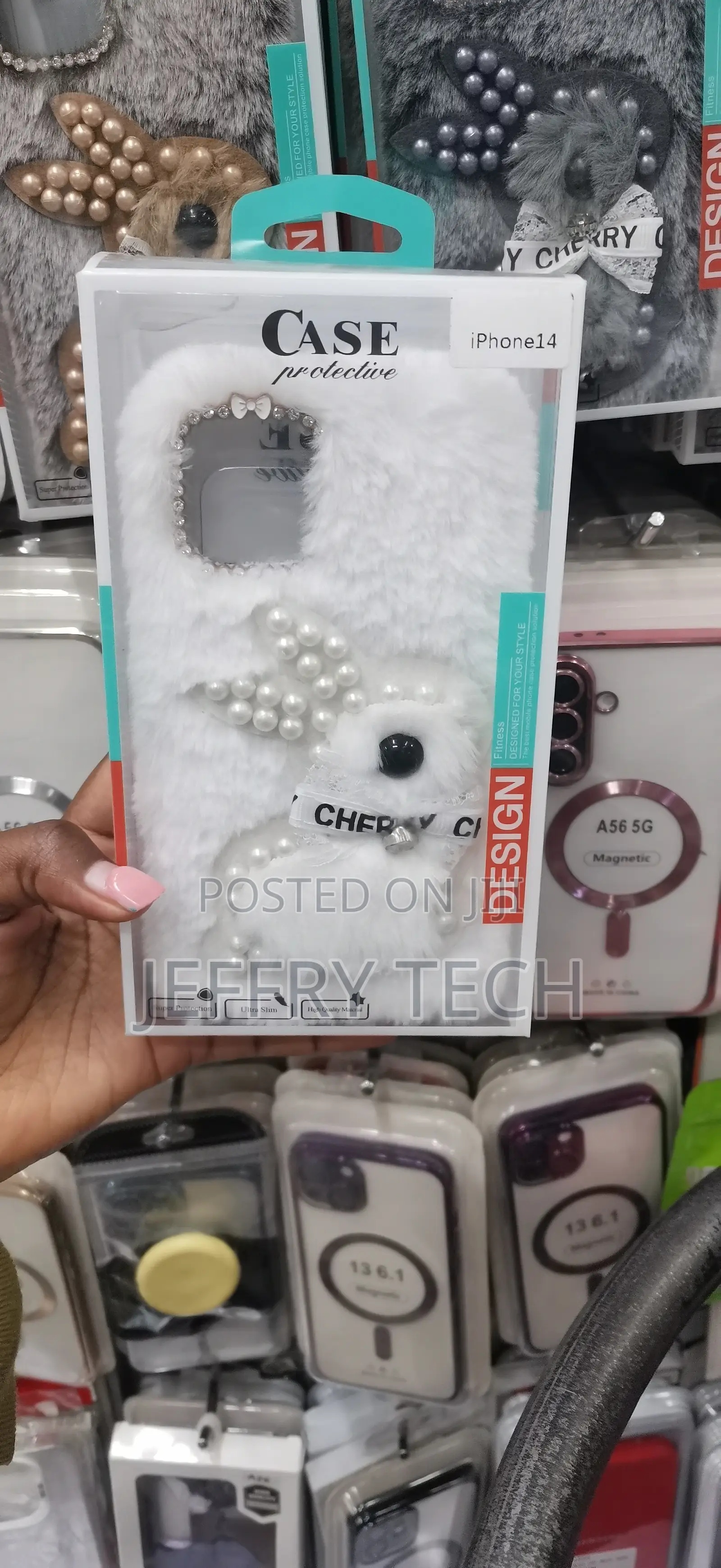 White Fluffy Plush Phone Case a 3D Pearl Bunny With the iPhone 14