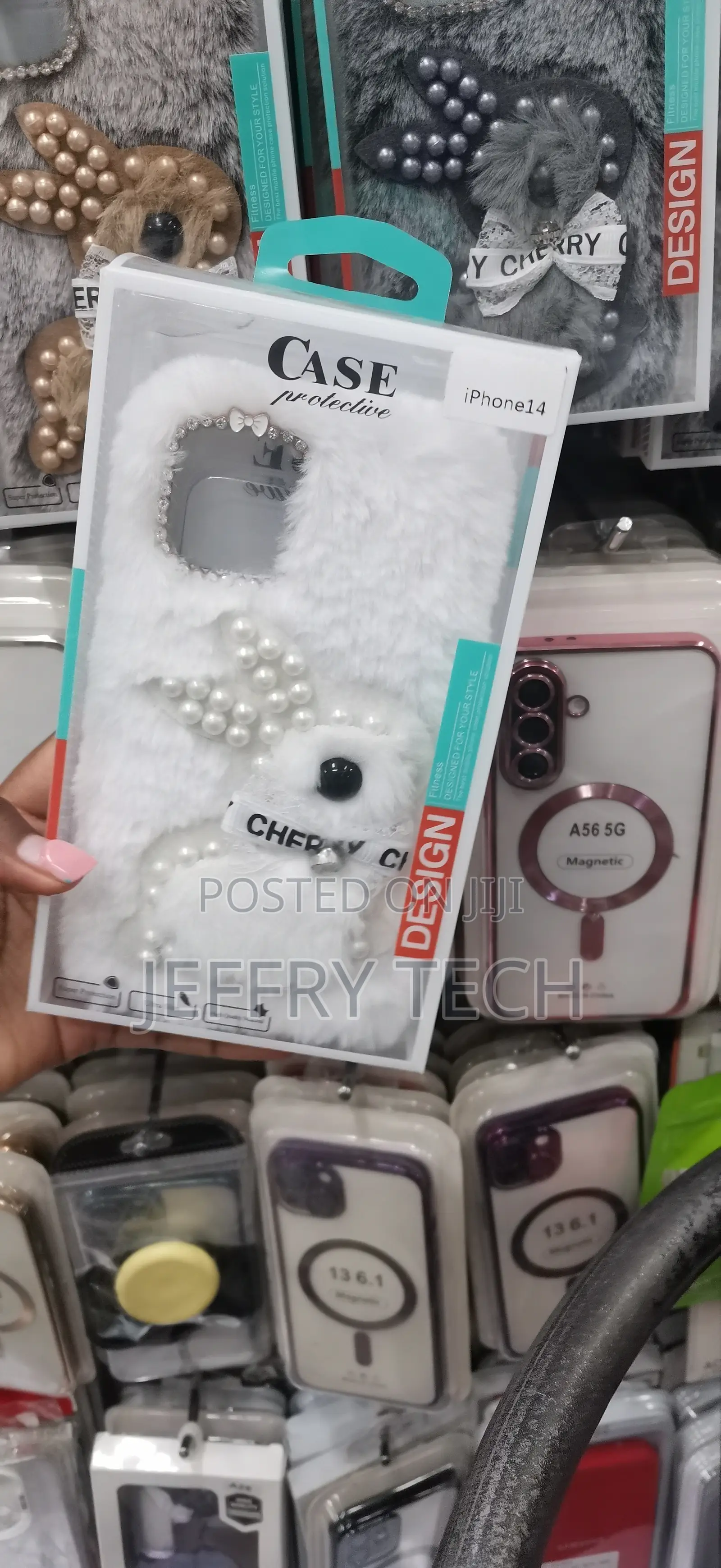 White Fluffy Plush Phone Case a 3D Pearl Bunny With the iPhone 14