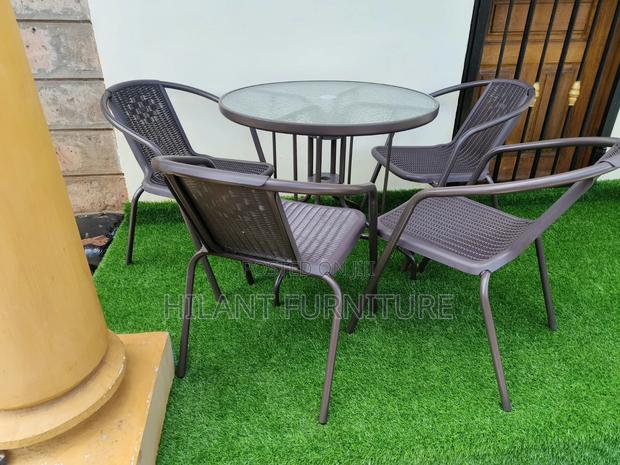 Brown 4 Seater Outdoor Set With Round Table