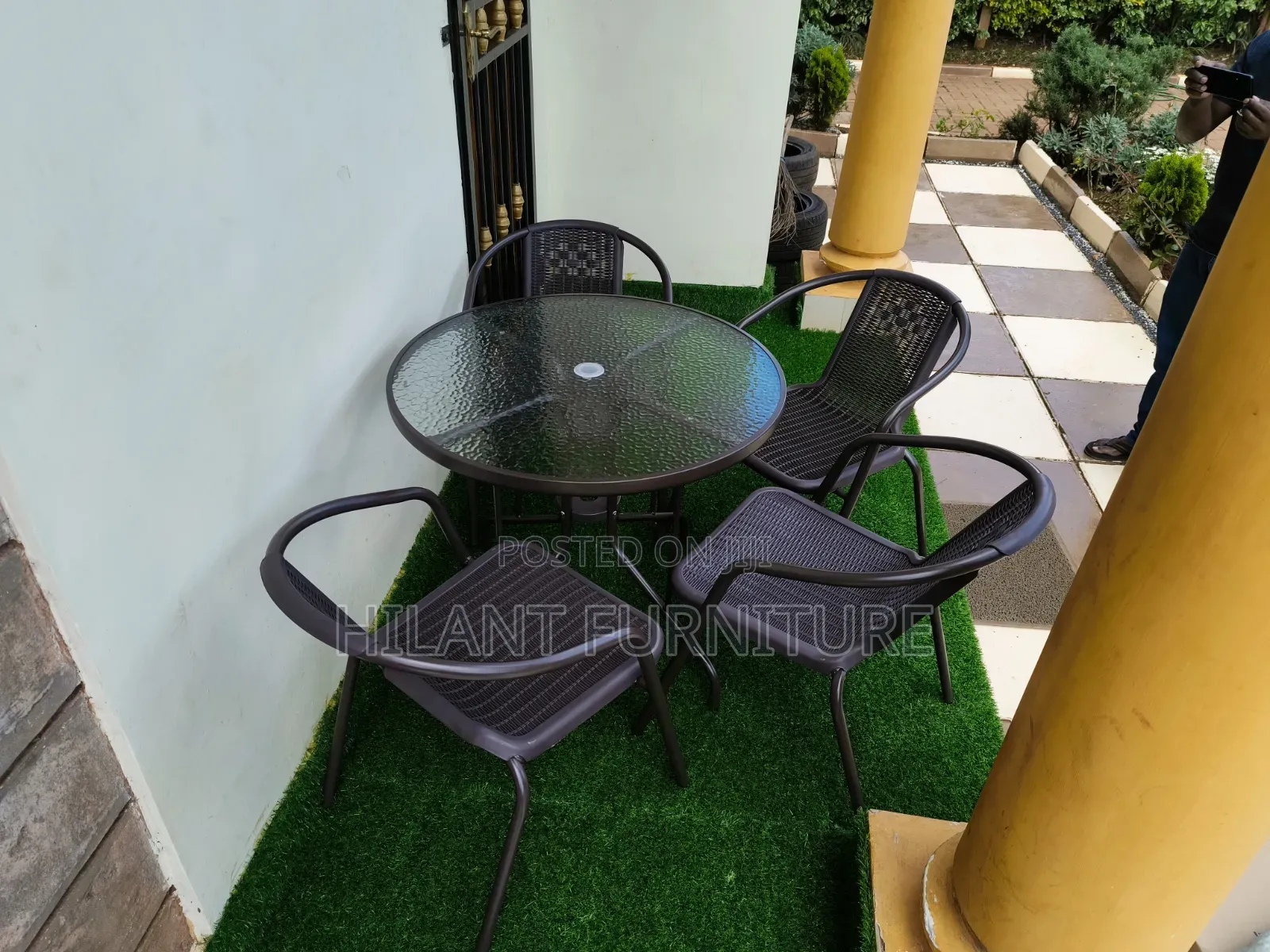 Brown 4 Seater Outdoor Set With Round Table