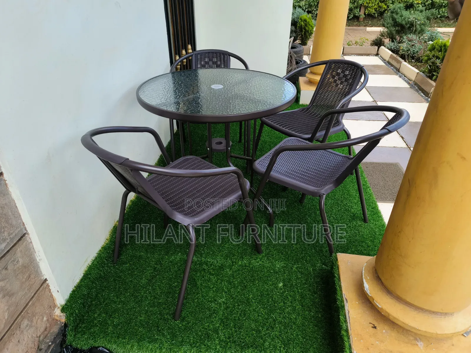 Brown 4 Seater Outdoor Set With Round Table