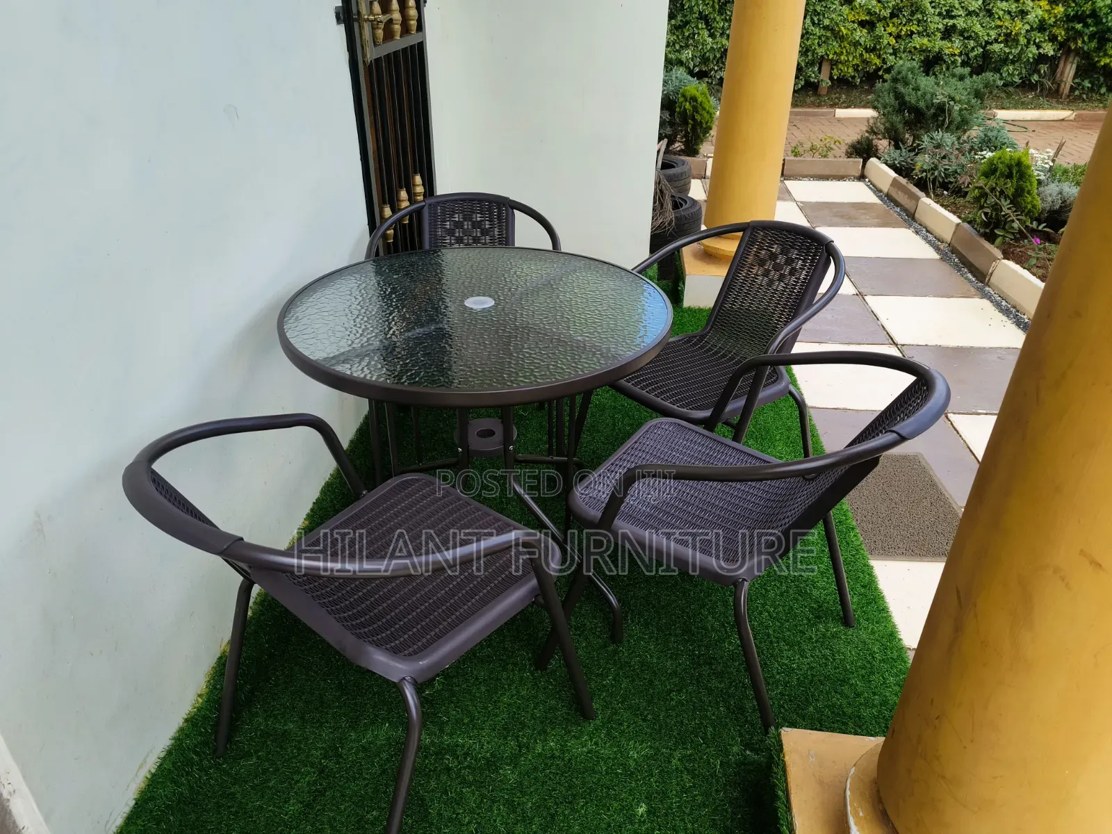 Brown 4 Seater Outdoor Set With Round Table