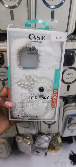 White Fluffy Plush Bunny Phone Case Compatible With the iPhone 14 Pro
