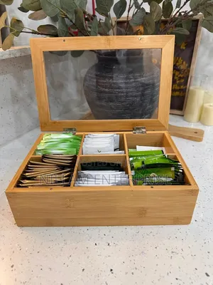 6 Slots Bamboo Wooden Teabag Organiser