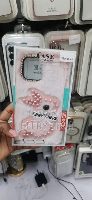 Pink Fluffy Plush Phone Case a Pearl-Beaded Rabbit iPhone 12 Pro Max
