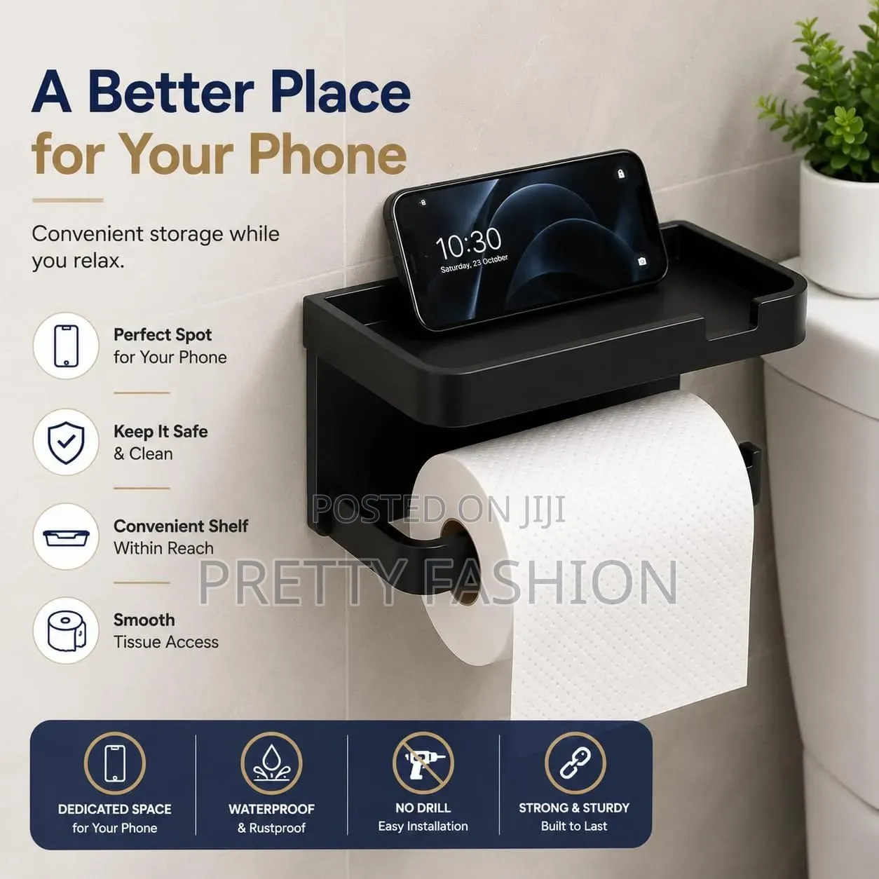 Wall Adhesive Plastic Shelf Tissue Phone Holder