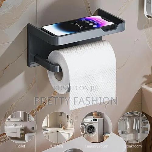 Wall Adhesive Plastic Shelf Tissue Phone Holder - thumbnail 4