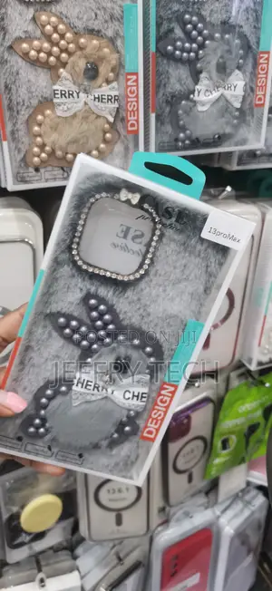 Gray 3D Pearl Rabbit Plush Case Designed for the iPhone 13 Pro Max