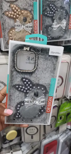 Gray 3D Pearl Rabbit Plush Case Designed for the iPhone 13 Pro Max