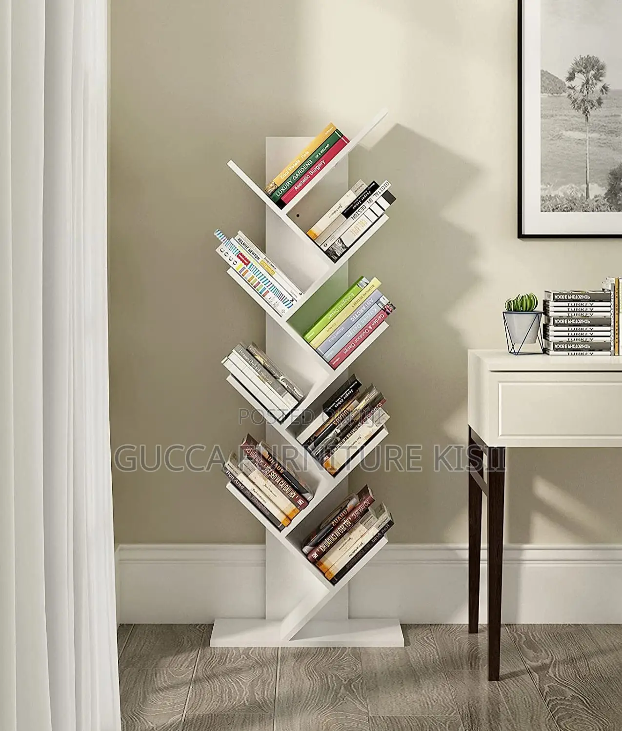 8 Tier Home Office Vertical Wooden Bookshelf