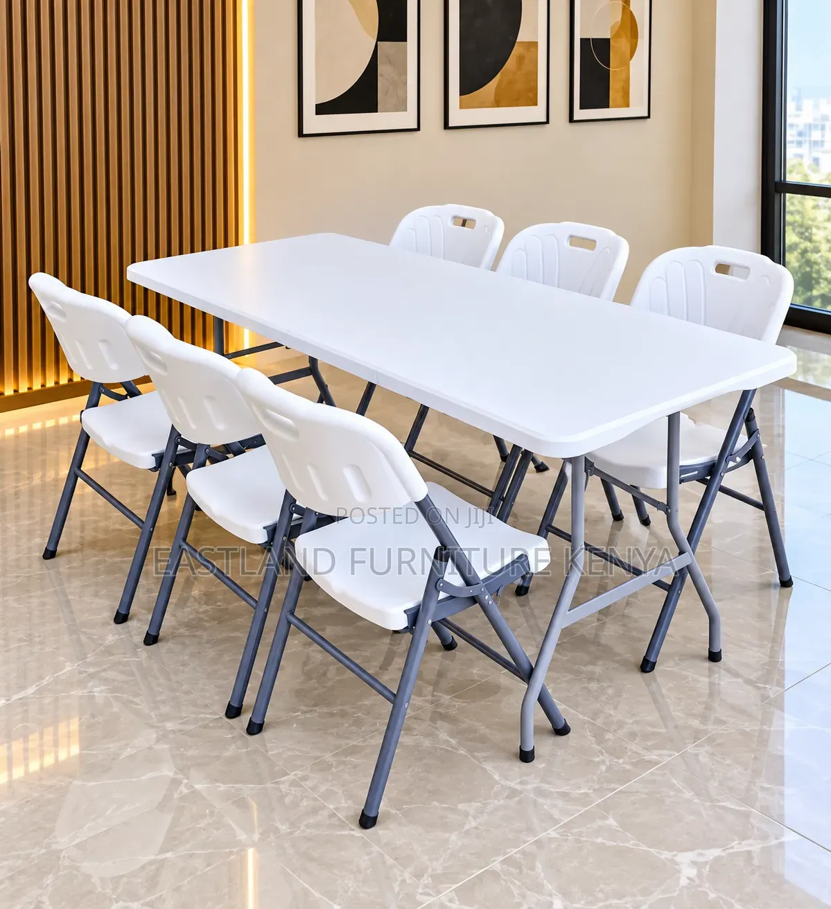White Folding Table With 6 Chairs – Portable Office & Dining Set
